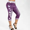 Large fashionable casual butterfly print tight yoga capris for women