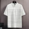 Herrpolos sommar randig polo t-shirts män kläder camisetas topps playeras hombre mens kort ärm tees manlig sportkläder vit svart