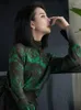Damenhose im französischen Stil, einzigartig und äußerst schön, verwestlichtes, altersreduzierendes Top-Nischen-Design, grünes Blumen-Hemd zum Binden