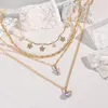 Łańcuchy Flatfoosie wielowarstwowe Złoty motyl Choker Naszyjnik dla kobiet Boho Heart Crystal wisiorka 2023 Biżuteria modowa