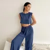 Tweedelige broek voor dames 2023 Zomertev pyjama's korte stijl mouwloze broek losse comfortabel blauw tweedelig set Home Casual pak voor
