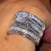 Anéis de 2017 vendas mais vendidas jóias de luxo 14kt Princesa de ouro branco preenchida 5a CLEM CLET CZ Zirconia Party Women Wedding 3pcs Ring Set Presente