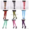 Socks Hosiery Women Girls Rainbow Multicolor Striped Tights Opaque Stockings Full Length Slim Pantyhose for Christmas Halloween Cosplay au20 Y23