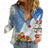 Kvinnors blusar Autumn and Winter Women's Casual Coat Santa Fashion Print Slim Street Lapel Långärmad skjorta
