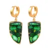 Boucles d'oreilles SINLEERY acier inoxydable vert pierres naturelles à l'intérieur du cerceau pour les femmes mode bijoux accessoires DL105 SSB