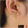 Studörhängen 2022 Summer Romantic 1 Piece CZ Star 2 Earring With Chain White Red Green Blue Charm Rainbow for Women Drop Del Dhgarden Dhvzb