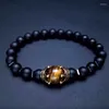 Charm Bracelets European And American Natural Stone Volcanic Men's Bracelet Alloy Crown Tiger Eye Bead For Man