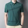 Men's Polos #6001 Summer Striped Printed Shirt Men Slim Business Short Sleeve Middle-aged Dad Polo Buttons Black Blue Green Pink