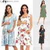 Femmes Floral Manches Courtes Lâche Robes De Maternité Vêtements De Grossesse D'été Casual Doux Taille Plissée Imprimer Genou Longueur Robe L230522 11