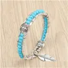 Charm Bracelets Womens Feather Beaded Tibetan Sier Turquoise Gstqb006 Fashion Gift National Style Women Mens Diy Bracelet Drop Deliv Dh2Kj