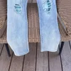 Designer Clothing Amires Jeans Denim Pants Amies New 22ss Broken Blue Patchwork Mx2 High Street Knife Cut Slim Fit Small Feet Handsome Jeans Distressed Ripped Skinny