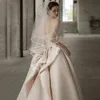 Satin A Line Wedding Dresses Strap Pärled CrtStal Court Train Backless Garden Wedding Bridal Bows Bow Ivory Tulle Plus Size Bride Dress Vestido de Novia Saudi Arabia