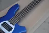 Guitare basse électrique bleu métallisé à 5 cordes d'usine avec circuit actif, incrustation de lune, peut être personnalisée