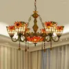 Lampade a sospensione Sospensione Tiffany europea di lusso per la sala da pranzo dell'appartamento Foyer Girasoli country americani vintage Light 1212