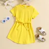 Meninas vestidos de manga longa para meninas Shoert Shoer Solid Bow Trey Summer Sundress Party Tamanho 14 16 16