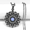 Pendentif Colliers Fleur De Vie En Acier Inoxydable Pierre De Lune Déclaration Collier Femmes Noir Argent Couleur Charme Bijoux Collier N7566S04