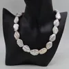 Chokers White Baroque Necklace Natural Coin Drop Shape Pearl Necklace Design Exaggerated Women Necklaces Mom Gifts 230524