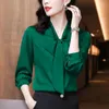 Women's Blouses Red sjaalcollar shirt top dames 2023 lente en herfst fashion fessional temperament banden dame boog knoop blouers