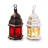 Candle Holders Floor Iron Printing Glass Holder Courtyard Home Wedding Soft Decoration Ornaments Film And Television Props Storm Lantern