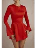 Casual Dresses BEVENCCEL Sexy O Neck Flare Sleeve A-line Mini Dress Elegant Red Long Bodycon Fashion Women Party Club