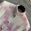 Women's Jackets designer French luxury tweed stand collar short coat small fragrance women's color pink plaid top YKU3