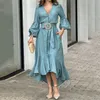 Casual dress 2023 Solid color Long dames feest trouwjurk mode casual volle mouw v-neck polo lange jurk elegant gewaad elegant gewaad