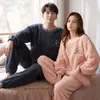 Men's Sleepwear Korean Fashion Flannel Winter Warm Women's Nightwear Coral Fleece Pjs Home Clothes Male Female Pajamas Drop