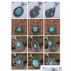 Pendentif Colliers Creux Tibétain Sier Turquoise Collier Avec Chaîne 12 Pièces Beaucoup Style Mixte Mode Femmes Bricolage Perles Européennes Nec Dhoy9