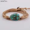 Bangle Borosa 5st Gold/Silver Color Copper Turquoises Charm Wrap Armband Handgjorda läderarmbandsmycken HD0023 HD0024