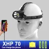 Headlamps Super Powerful Rechargeable Led Headlamp XHP70 High Power Headlight 18650 Head 3 Modes Usb Camping Torch