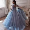 Meisjesjurken Beloving Sky Blue Flower Girls For Wedding Lace Long First Communion Princess Prom Party Jurk Pageant