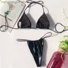 Kobiety stroje kąpielowe seksowne błyszczące pu mikro bikini 2022 Kobiety kantar stroju kąpielowego Kobieta Brazylijska stroje kąpielowe Thong Bikini Set High Cut Bandeau Kąpiec T230524