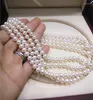 Kedjor Lång natur 7-8mm South Sea White Pearl Necklace Halsband för kvinnor smycken lyx