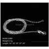 Kedjor 925 Sterling Sier pläterade tunna halsband för kvinnans hummer CLASPS Smooth Chain Statement smycken storlek 1mm 16 18 20 22 24 tum Dhyeg