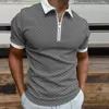 Men's Polos Fashion Summer Shirt Geometric Print Zipper Decor Pullover Short Sleeves Casual Soft Breathable Slim Fit Male Top