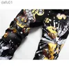 Men's Jeans Men's Jeans Trendy Money Icon Printed Men Black Gold Four Season 2021 Slim Fit Pants Hip Hop Dance Party Denim Fashion X0621 L230520