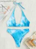 Maillots de bain pour femmes Sexy Micro Bikinis 2023 Nouveau maillot de bain taille haute femmes string maillots de bain Tie Dye Bikini Set Halter Lace Up maillot de bain Beach Wear T230524