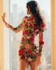 Casual Dresses Flower Women's Party Dress Vestidos Fashion Half High Neck Lace Rose Brodery Sexig skinkor Kort kjol Maxi för kvinnor