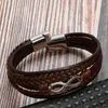 Charme Armbänder Klassische Multi Layer Männer Leder Armband Edelstahl Unendlichkeit Symbol Für Mode Schmuck Geschenk Großhandel