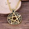 GZW Vintage Goth Pentakel Symbo Pendant Necklace For Men Antik Silver Biker Chain Hollow Pentagram Halsband 24 tum kedjor smycken Partihandel krage