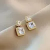 Classic Green Zircon Square Hook Earrings New Jewelry Wedding Party Women's Luxury Accessories For Girls Gift