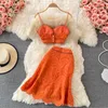 Women's summer beach holiday padded spaghetti strapp vest and high waist mermaid skirt twinset 2 pc dress suit ML