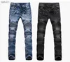 Men's Jeans Fashion Men's foreign trade light blue black jeans pants motorcycle biker men washing to do the old fold men Trousers Casual Runway Denim L230520