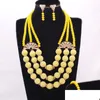 Oorbellen ketting set 4ujewelry kunstmatige parels Afrikaanse sieraden kostuum nigeriaanse kralen 2022 gele druppel levering dhgarden dhr67