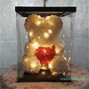 Led Light Artificial Rose Teddy Bear Flower Wedding Decoration Rose Foam Bear With Love Heart Rose Bear Crafts Valentines