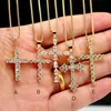 NS1082 högkvalitativ diamant kristen religion smycken guldpläterad stålkedja CZ Micro Pave Cross hänge halsband