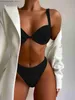 Women's Swimwear Summer New High Waist Bikini Underwire Padded Push Up Swimwear Solid Black White Yellow Green Women's Swimsuit 2023 Bathing Suit T230524