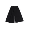 Herenbroek Japanse stijl Geservelloze Culottes Men Fashion Retro Dark Black Loose Casual Streetwear Wide Leg Pantlon