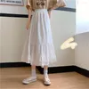 Skirts 2023 Spring Summer Women Chiffon Vintage High Waist Elastic Patchwork White Black Long Cake A-line Skirt For Student