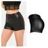 Damen-Shorts, sexy schwarze PU-Lederhose, hohe Taille, Stretch-String-Imitation für Damen